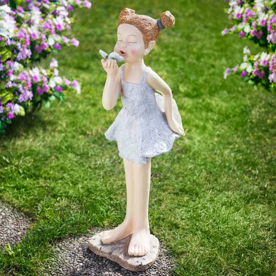 29" Girl with Butterfly Outdoor Garden Statue